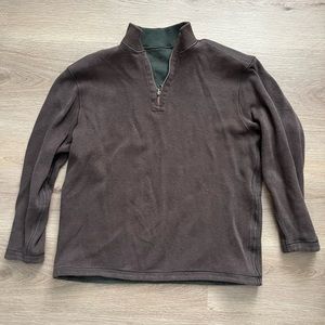 Men’s Small Reversible Brown and Green sweater with leather zipper pull